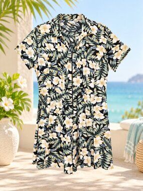 Vintage 90s Tropical Floral Romper One Piece Wide Leg Shorts - M